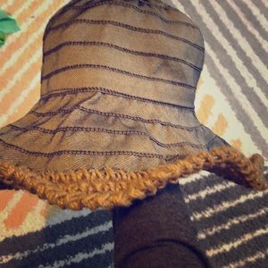 Denim blue sun hat w burlap cord detail